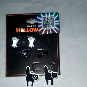 Halloween Ghost and Cat Earrings Set
